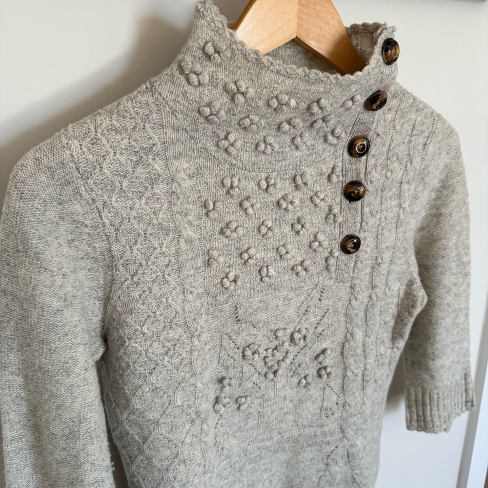 Anthropologie Moth Grey Textured Wool Blend Peplum Sweater Size Medium - Picture 3 of 11
